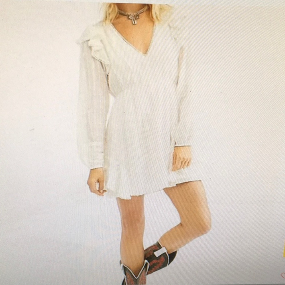 FREE PEOPLE/“ISABELLA”WHITE EMBROIDERED & RUFFLE MINI DRESS/NEW